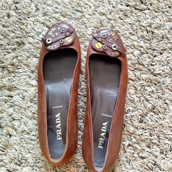 PRADA brown Leather Cactus Ballet heart applique Shoe sz 37/6,5 - Picture 5 of 8